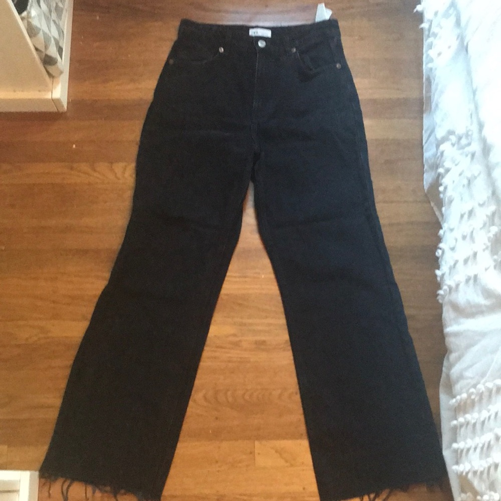 Zara size 8 Black denim jeans Straight/wide leg